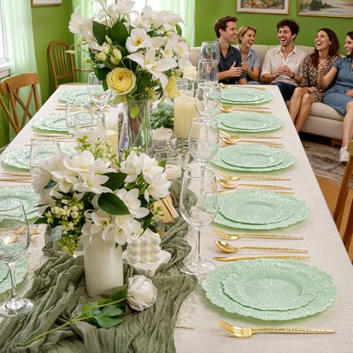 DaYammi 60 PCS Green Plastic Plates,Reef Plate Disposable & Reusable-Heavy Duty Plastic Plates for Party Including 30 Dinner Plate, 30 Dessert Plate,Green Disposable plates for Dinner Parties - color: Green