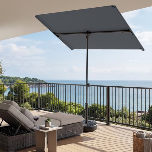 HOMSHADE 6x4ft Outdoor Balcony Umbrella - Flat Porch Pool Patio Umbrella Rectangular Canopy Shade UPF50+ UV Protection 360° Rotating & Tilting All Angles Applicable (Grey, No Base) - color: Gray