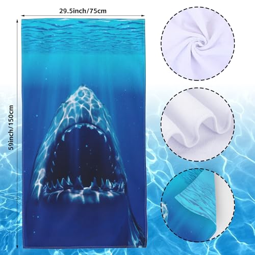 Shark Beach Towel,Shark Opens Mouth in Deep Sea Lightweight Compact Sand Free Quick Dry Oversized Pool Swimming Towels for Girls Women Adults,29.5"×59" - color: Shark Opens Mouth in Deep Sea
