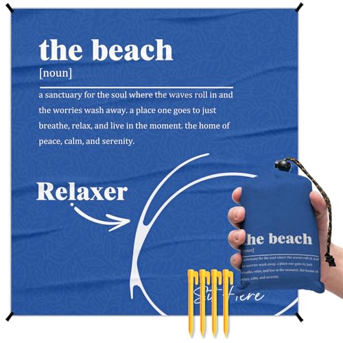 The Beach Pocket Picnic Blankets, Blue Coastal Mini Beach Camping Blanket Waterproof Sandproof, Sea Relaxer RV Outdoor Picnic Blanket Mat Gifts for Camper Campsite Travel Hiking 55x60in - color: The Beach