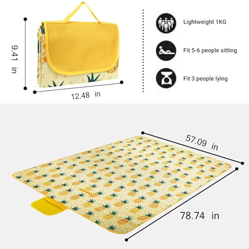 Hi Space Picnic Blankets Extra Large 80''x60'' Picnic Mat Waterproof Foldable Beach Picnic Blanket Washable Park Blanket Outdoor Blanket for Grass Lawn Camping (Yellow Pineapple) - color: Yellow Pineapple