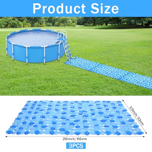 3 Pcs Ground Pool Drainage Walkway Mats, 15.7x27.6 Inch Non-Slip Pebble Stone Pool Surround Mats, Interlocking Drainage Deck Tiles for Above Ground Pool, Patio, Lawn Protection