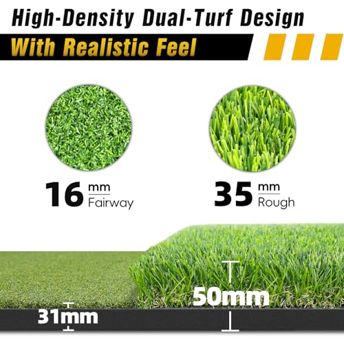 Dual-Turf Golf Mat 31mm: 6x4ft/5X5ft Extra Large Golf Hitting Mats Practice Outdoor Indoor, High-Density Artificial Turf Matt for Garage Simulator Chipping Driving Training, Ideal Gifts for Men Dad - style: 5’X4‘ Large-31mm