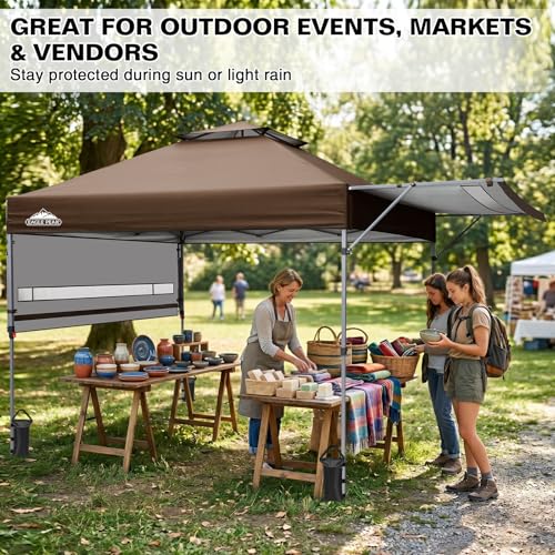 EAGLE PEAK 17x10 Pop up Gazebo Canopy Tent Outdoor Instant Canopy Shelter with Adjustable Dual Half Awnings (Brown) - color: Brown