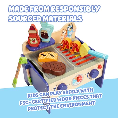 Bluey 8th Wonder Wooden Salad & BBQ Grill Toy Set, 33-Piece Play BBQ Food Set with Tongs, Food, and 6 Recipe Cards, Kitchen Toys for Kids Ages 3+ - style: BBQ Grill Set