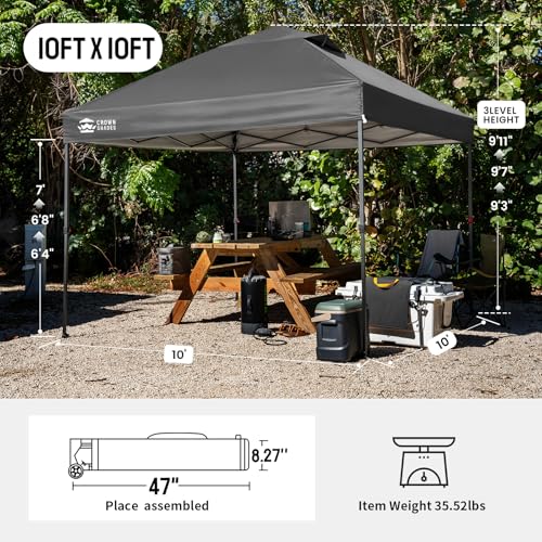 CROWN SHADES 10x10 Pop Up Canopy Tent - Patented Center Lock One Push Instant Outdoor Canopy Beach Tent with STO-N-Go Bag 8 Stakes & 4 Sand Bags，Grid Grey - style: Grid Grey