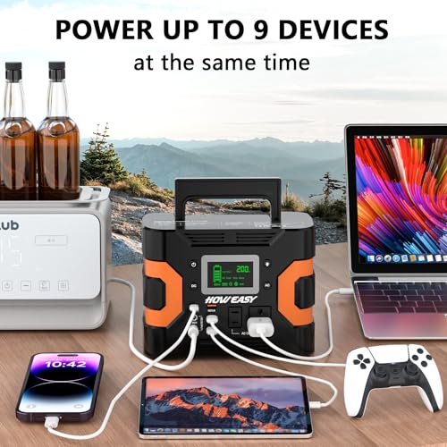 HOWEASY Portable Power Station 300W, 236Wh Solar Generator with Pure Sine Wave 110V AC Output, Backup Lithium Battery with LED Light for Outdoor Camping Travel Home Blackout - color: Gray