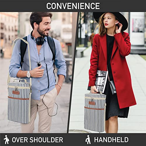 opux 2 Bottle Wine Carrier Tote, Insulated Leakproof Wine Cooler Bag, Wine Travel Bag for Picnic BYOB Beach, Portable Wine Bottle Carrying Case, Gift for Wine Lover Women Men Christmas,Stripe - color: Navy Stripes