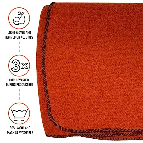 Arcturus Military Wool Blanket - Warm, Thick, Washable - Great for Outdoors, Camping, Stadium Blanket, Picnics, Travel - Car & Bushcraft Survival Kits - color: Ember