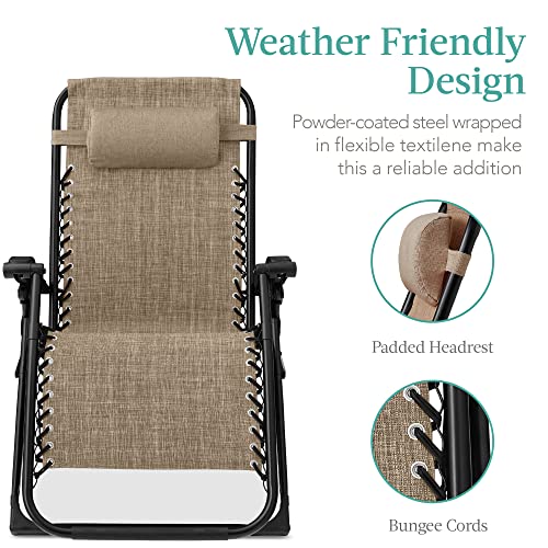 Best Choice Products Oversized Zero Gravity Chair, Folding Outdoor Patio Recliner, XL Anti Gravity Lounger w/Removable Cushion, Cup Holder, Side Tray, 350lb Capacity - Wheat - color: Wheat