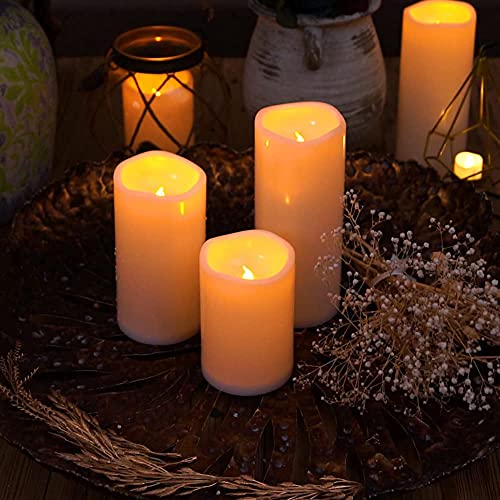 Homemory 6" 8" 10" x 4" Waterproof Outdoor Flameless Candles, Battery Operated Flickering LED Pillar Candles with Remote and Timers for Indoor, Plastic, Ivory White - color: Ivory White, size: 4"x 6"/8"/10"