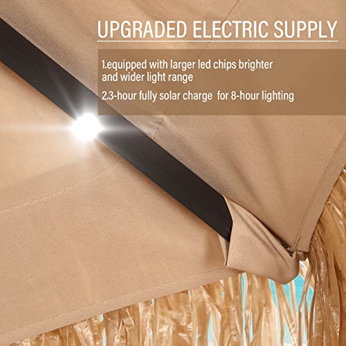 GDY 9 ft 2-Tier Solar Tiki Umbrella, 32 LED Ligths Hula Thatched Tiki Umbrellas, Straw Umbrella, Pool, Patio, Beach