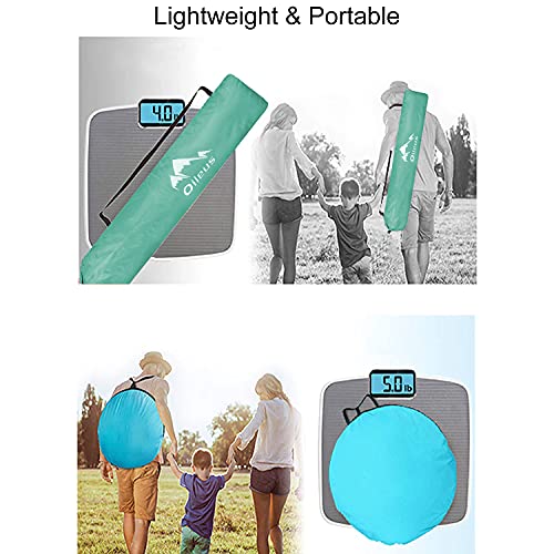 Oileus X-Large 4 Person Beach Tent Sun Shelter - Portable Sun Shade Instant Tent for Beach with Carrying Bag, Stakes, 6 Sand Pockets, Anti UV for Fishing Hiking Camping, Waterproof, Light Green - color: Light Green