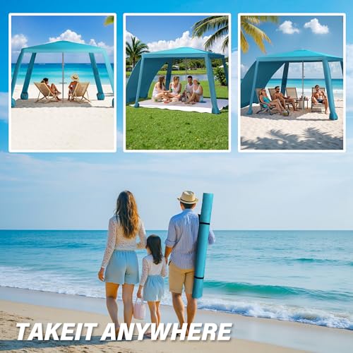 Beach Cabana-6.6x6.6’Beach Canopy with Side Wall,Portable Umbrella Tent with Sand Pockets for Family & Friends,Easy Up Beach Sun Shelter for Outdoor Patios,Backyards,and Camping,Blue - style: Blue