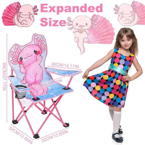 KABOER Kids Outdoor Folding Lawn and Camping Chair with Cup Holder and Carrying Bag, Children's Camping Chairs - color: Pink Axolotl