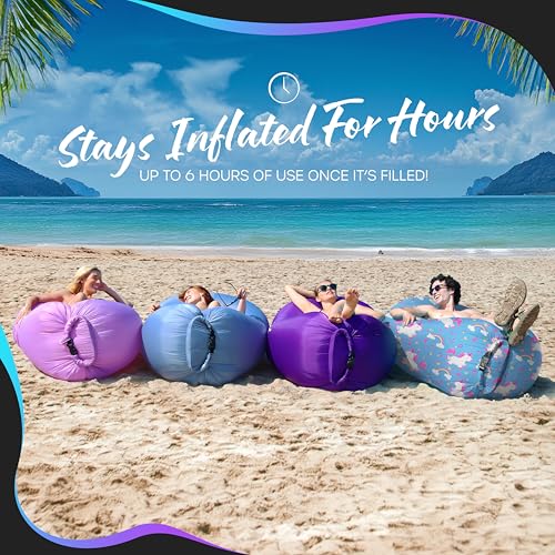 Nevlers Inflatable Lounger – Unicorn | 210T Polyester No-Pump Blow Up Couch Air Lounger | Portable Inflatable Couch for Camping, Beach, Festivals & More | 450 Lbs. Cap Air Chair w/Pockets & Carry Bag - color: Unicorn, size: 1 Pack