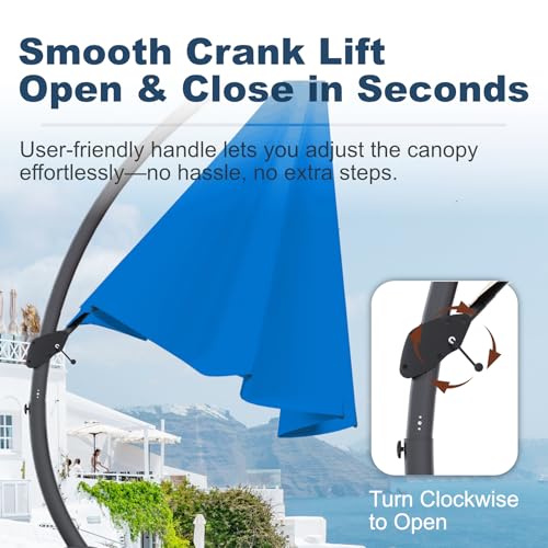 12FT Cantilever Umbrella with Base Large Curvy Outdoor Aluminum Offset Umbrella w/ 360° Rotation, UV Resistant Canopy for Patio, Garden, Backyard, Royal Blue - color: Royal Blue, size: 12FT