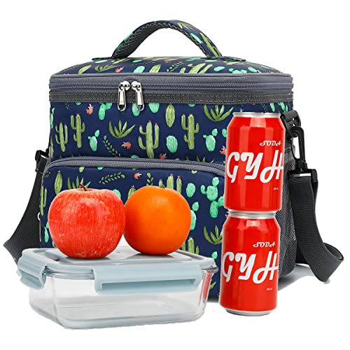 GYEUKHAM Insulated Reusable Lunch Bag Adult Large Lunch Box for Women and Men with Adjustable Shoulder Strap,Front Zipper Pocket and Dual Large Mesh Side Pockets,Cactus - color: Cactus