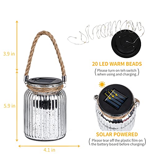 Hanging Solar Lantern Outdoor,Solar Lights Mercury Mason Jar Glass Hanging Lights with 20 LED Waterproof for Tree, Table, Yard, Garden, Patio, Holiday Party Outdoor Decor,2 Pack - style: Warm light