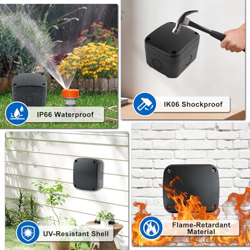 Waterproof Junction Box,Nineleaf IP66 Weatherproof Electrical Project Boxes,3.3X 2.8 x 2.3 inch,Universal Electrical PVC/ABS Plastic Project Enclosure Box,Black - color: Black, size: 86x74x62mm