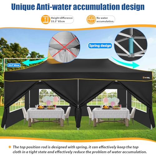 HOTEEL 10x20 Heavy Duty Pop up Canopy Tent with 6 Sidewalls, Easy Setup Outdoor Commercial Instant Tent for Parties Wedding Event, with Roller Bag & Sand Bags, Black(Hexagonal Frame) - color: Black, size: 10x20ft (+6 Walls)