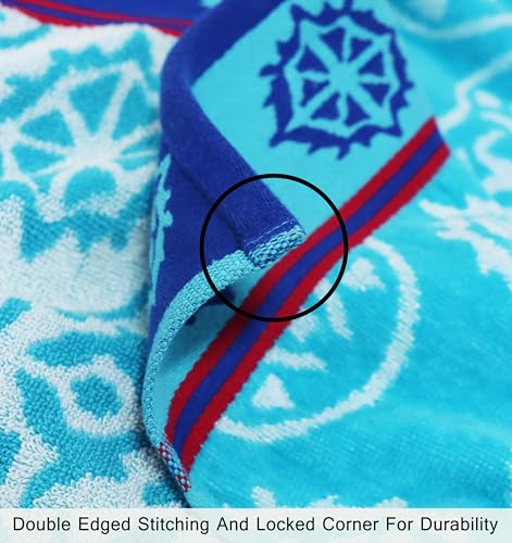 COTTON CRAFT Hooded Beach Towel – Oversized 39 x 68 Towel with Hood for Adults - 100% Cotton Velour Terry Jacquard Towel - Pool Bath Wrap - 450 GSM Soft Absorbent Quick Dry – Summer Trellis Pool Blue - color: Summer Trellis Pool Blue, size: 1 Pack - 39x68