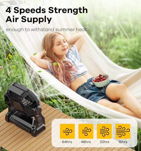 DOWILLDO 30000mAh Portable Battery Powered Camping Fan - with LED Light, Quiet Battery Operated, Camping Gear for Travel, Tent, Beach, Car or Hurricane Power Outages, Black - color: Black, size: 30000mah