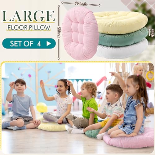 Jerify Floor Pillow Cushions Large Round Square Large Meditation Floor Pillow for Classroom Adult Meditation Picnic Party Seating Learning Daycare School(Round,Macaroon,4 Pcs) - color: Macaroon, size: Round