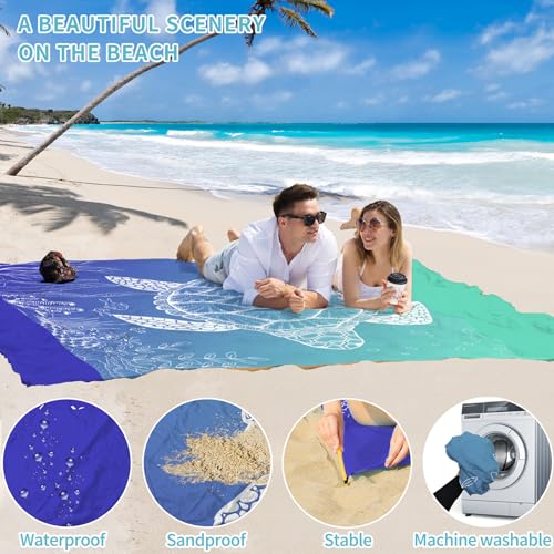Beach Blanket 78''×81'' Suits 1-5 Adults Waterproof Sandproof Oversized Lightweight Waterproof Durable Blanket Large Picnic Mat for Beach Travel Camping Picnic Hiking - color: Sea Turtle, size: 78''x81''