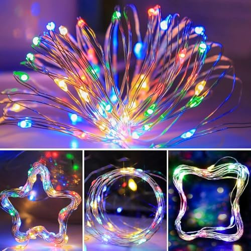 33Ft String Lights Battery Operated with Remote Control Timer, 100LED 4 Pack Waterproof 8 Modes Copper Wire Twinkle Fairy Lights for Bedroom Indoor Outdoor Wedding Dorm Christmas Decorations - style: 33ft, Multicolor