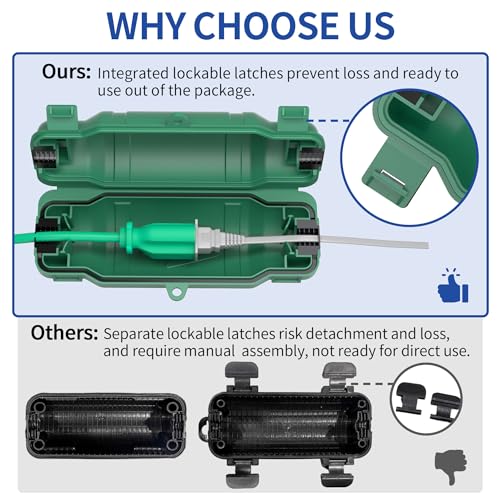 6 Pack Outdoor Extension Cord Safety Cover with Waterproof Seal IP54 Water-Resistant, Weatherproof Electrical Connection Box with 2 Latches, Plug, Socket, Holiday Decoration Light, Green - color: Green, size: 6 Pack