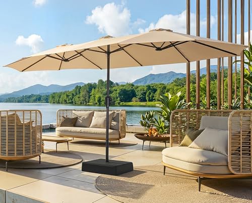 SUPERJARE 15FT Outdoor Patio Umbrella with Base Included, Double Sided Pool Umbrellas with Fade Resistant Canopy, Extra-Large Table Umbrella for Deck, Market, Backyard, Beige - color: Beige, size: 15ft