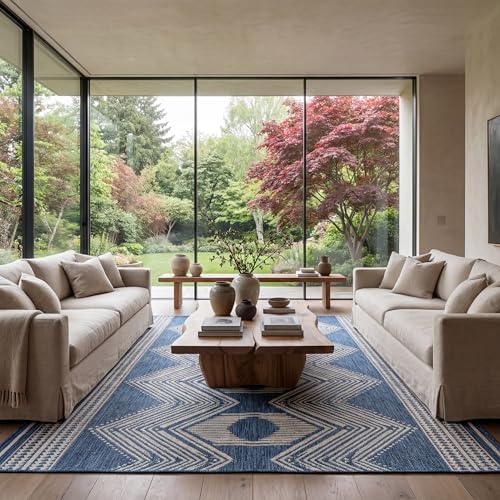 Nuloom Ranya Blue/Ivory, 3'6" x 5', Tribal Geometric, Soft and Cozy, High Traffic, Stain Resistant, Easy Clean, Durable Area Rug for Indoor/Outdoor Patio, Deck, Porch, Garden, Courtyard - color: Blue, size: 3'6" x 5' (Rectangular)