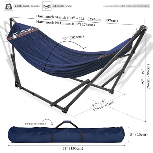 Tranquillo Universal Double Hammock with Stand Included for 2 Persons/Foldable Hammock Stand 600 lbs Capacity Portable Case - Inhouse, Outdoor, Camping, Aegean - color: 1. Aegean