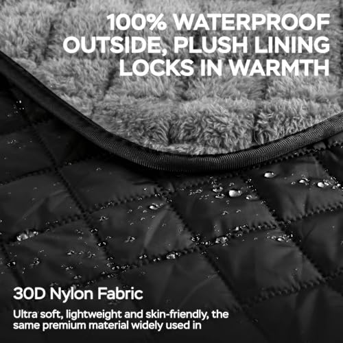 Waterproof Camping Blanket - Cozy Coral Fleece Lining, Triple Layers Warm Comfy Foldable for Camping Stadium, Beach, Picnic, Grass, Concerts, Car, Dog, 51''X 70'' Black - color: Black