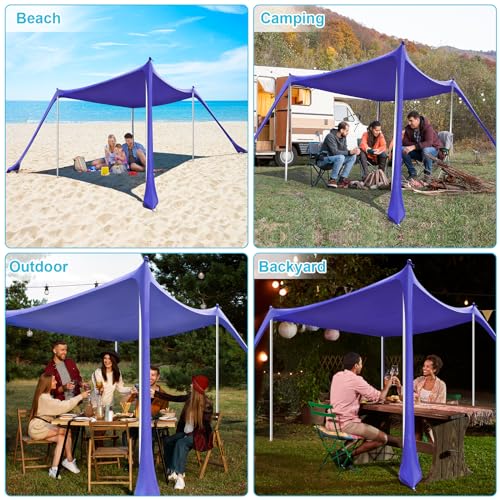 Beach Tent - 10 x 10 FT Beach Canopy, Portable Beach Tent Sun Shelter UPF50 with 4 Sandbags, Anti-Wind Ropes,Ground Pegs, and Stability Poles,Outdoor Beach Shade Canopy for Camping - style: 10*10 FT 4 Pole-Royal Blue