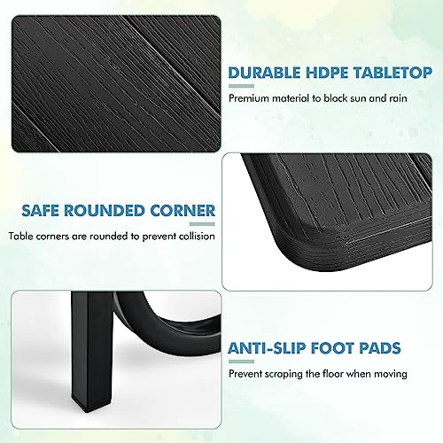 MEDIMALL Picnic Table, Portable Picnic Tables with Benches, Plastics Picnic Table Bench Set with Metal Frame & All Weather Tabletop, Large Camping Picnic Table for Outdoors, Backyard, Garden (Black) - color: Black