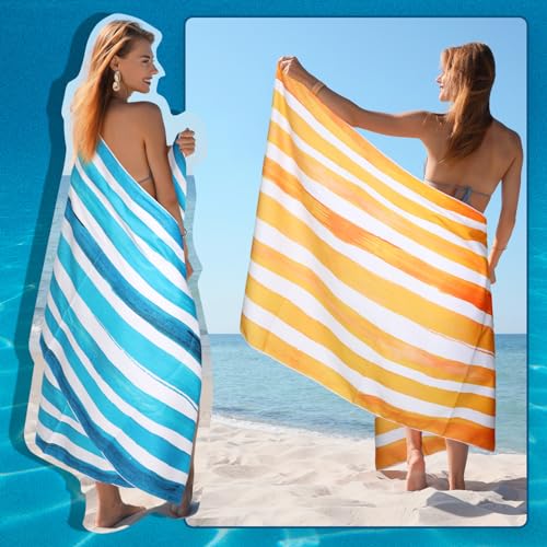 Mixweer 8 Packs Microfiber Beach Towel Bulk 60 x 28 Inch Sand Free Travel Large Microfiber Pool Swim Multi Style Beach Towel Blanket for Adult on Vacation Accessories(Striped Style) - style: Striped Style