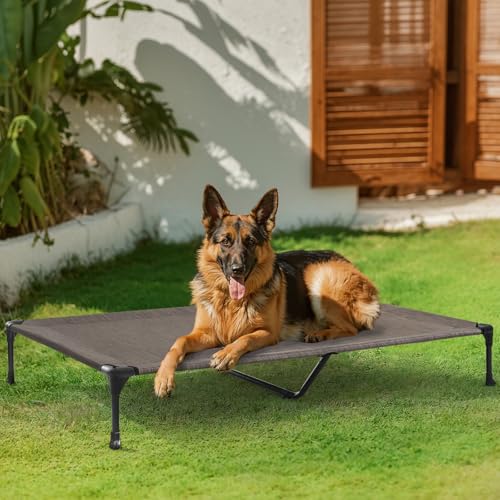 Veehoo Outdoor Elevated Dog Bed Large Sized Dogs, XL Cooling Raised Dog Cots Beds Training Platform Off Ground Hammock with Breathable Mesh, No-Slip Feet, 49"x33", Brown - color: Brown, size: 49.0"L x 33.0"W x 9.0"Th