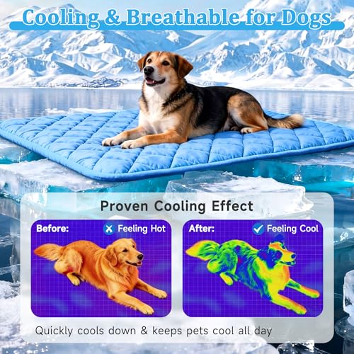 Cooling Blanket for Dogs, Dog Cooling Mat & Bed, Q-MAX>0.42- Lightweight, Durable & Breathable Pet Throw for Sofa, Car and Furniture Protector, Reversible Design, Easy to Clean, 22"x28", Blue - color: Dark blue, size: Small