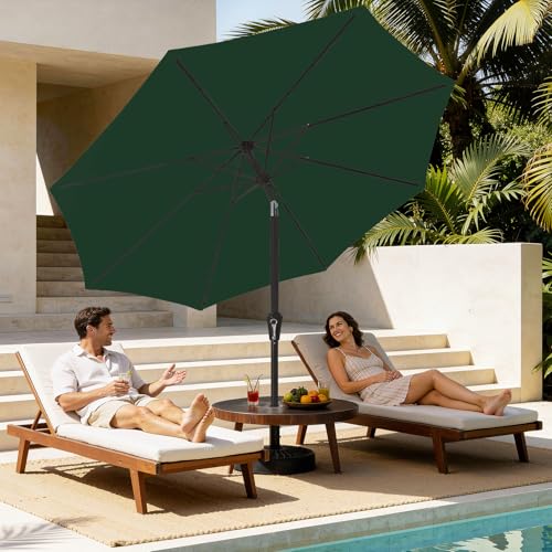 MEWAY 9ft Patio Umbrella Outdoor Table Umbrellas with Push Button Tilt and Crank, Market Umbrella 8 Sturdy Ribs for Deck, Garden, Pool and Backyard, Dark Green - color: Dark Green, size: 9ft