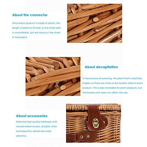 Wicker Picnic Basket Set, Large Handmade Willow Basket for 4 People with Waterproof Picnic Blanket, Insulated Thermal Compartment with Cutlery Suitable for Picnic and Camping