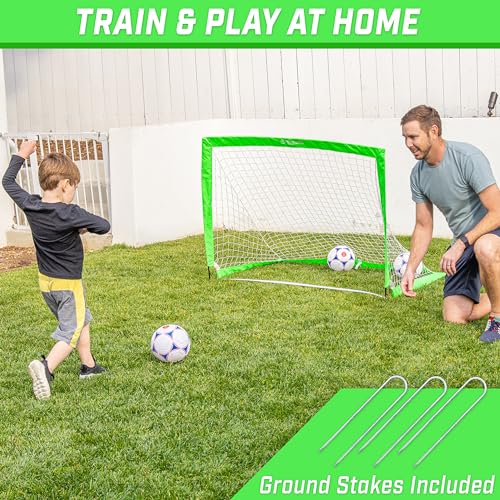 GoSports Portable Soccer Goals for Kids - 13 Color Options - Choose 4 x 3 ft or 6 x 4 ft - Team Tone Pop Up Nets for Backyard - color: Bright Green, style: 4 ft x 3 ft