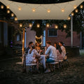 Sun Shade Sail with LED G40 String Lights, 8‘ x 12' Rectangle Beige Shade Cloth, 95-98% UV Protection, Ideal for Patio, Garden, Backyard - Easy to Install with Innovative Hooks