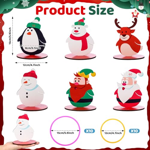 Jenaai 32 Pcs Christmas Wooden Nutcrackers Ring Toss Game, Christmas Ring Toss Game Set for Family Indoor Outdoor Play Xmas Party Supplies Decoration - style: Deer