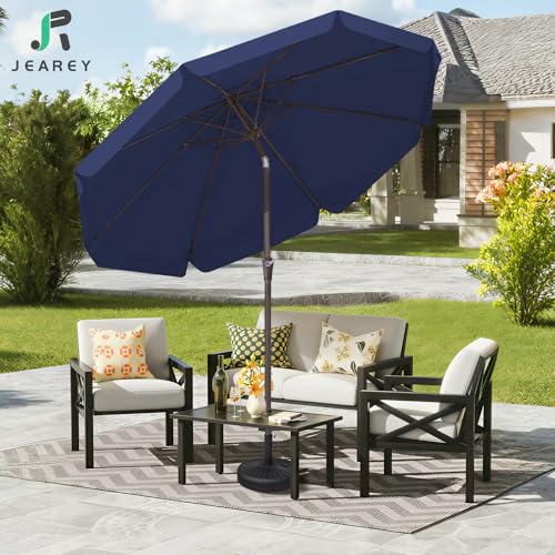 JEAREY 9 FT Patio Umbrella Outdoor, Table Umbrellas Market Umbrella w/Push Button Tilt/Crank, 8 Sturdy Ribs(Navy Blue) - color: Navy Blue