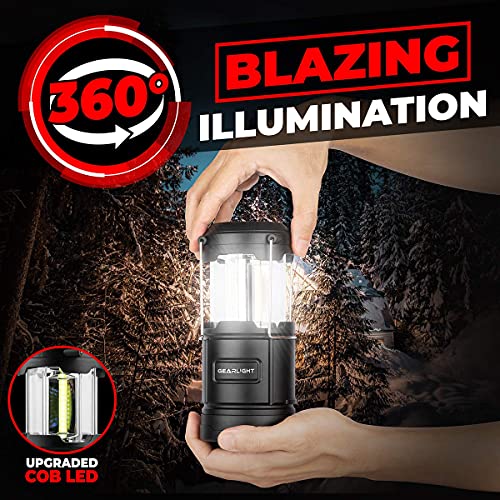 GearLight Camping Lantern - 2 Portable LED Battery Powered Lantern with Magnetic Base and Foldable Hook for Emergency Use or Campsites, Essential Hurricane Survival Kit with Batteries - Black - color: Black (Battery Powered)
