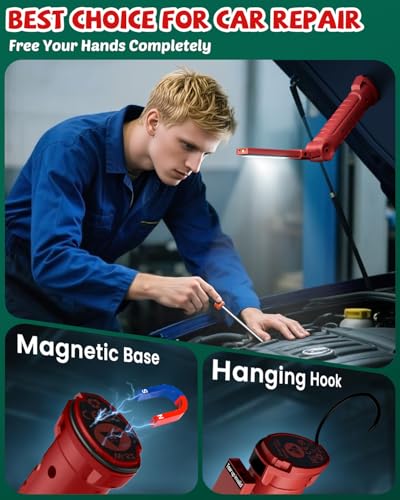 Coquimbo Tools Gifts for Men Dad Husband, Rechargeable LED Work Light Grill Accessories Magnetic Flashlight with Hanging Hook 5 Modes 360° Rotate Birthday Gifts for Him Grandpa (2 Pack Red) - color: Red, size: 2 Pack