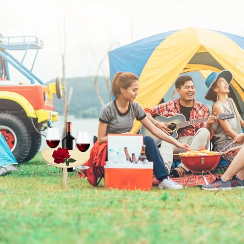 Portable Folding Wine Table Holder for Outdoor Picnic, Beach, Camping & Garden - Sturdy Compact Wine Glass Stand for Travel, Lawn, Parties