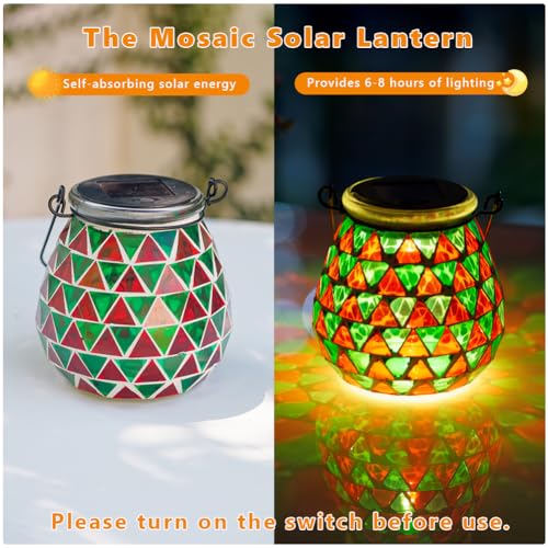 Starsoul Solar Lanterns Outdoor Waterproof, Vibrant Mosaic Hanging Solar Lights, Decorative Solar Lantern for Outside Garden Decor - color: Multicolor